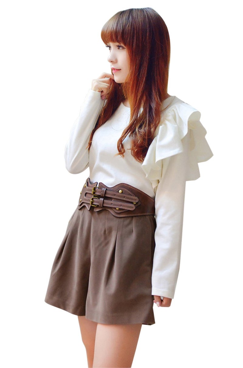 ICSTH Womens Obi Belt Vintage PU Leather Elastic Wide Waist Belt Fashion Retro Wide Belts (92CM) - Image 4